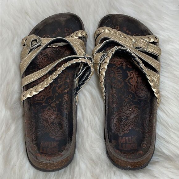 Muk Luks Terri Gold Leather Sandals Strappy Sz 10 - Picture 4 of 6